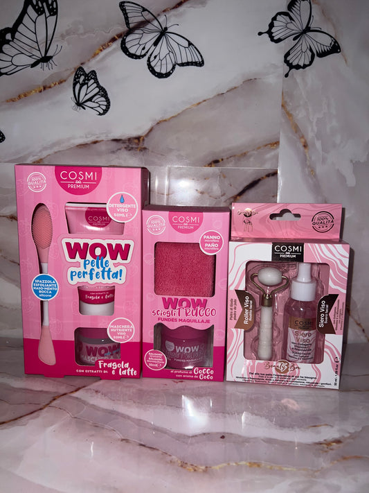 3 Prodotti Cosmi Siero viso , wow sciogli trucco, wow pelle perfetta