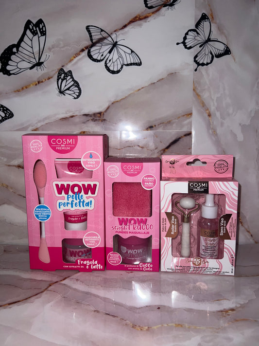 3 Prodotti Cosmi Siero viso , wow sciogli trucco, wow pelle perfetta