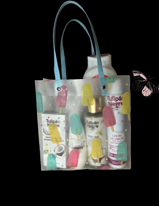 🖤 Bag Bianca Tulipan Negro – Cocco & Crema de Jabón | Set Completo 6 Prodotti 🌴